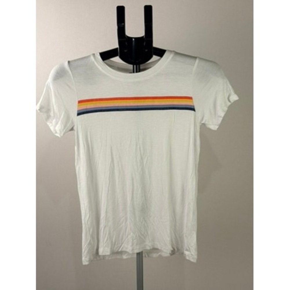 1901 Nordstrom White Rainbow Stripe Short Sleeve T-Shirt Kids XL 14-16